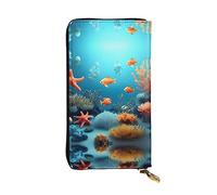 XZDCAL Coral Fish - Pochette lunga in pelle subacquea alla moda, per ragazze e donne, con scomparti multipli, nero, taglia unica, Nero , Taglia unica