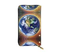 XZDCAL Cosmic Earth - Portafoglio lungo in pelle alla moda per ragazze e donne con scomparti multipli, nero, taglia unica, Nero , Taglia unica