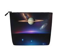 XZDCAL Cosmic Saturn - Trousse per il trucco a strato singolo, effetto lino, con cerniera, per le vostre esigenze quotidiane o di viaggio, colore: nero, taglia unica, Nero , Taglia unica