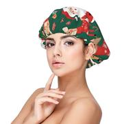 XZDCAL Cuffia da notte in raso con Babbo Natale e cervo natalizio per adulti, morbida, per protezione e styling dei capelli, nero, taglia unica