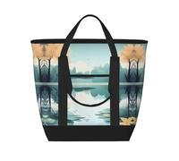 XZDCAL Fallen leaves on a tranquilil lake Borsa tote isolata di grande capacità per donne, generi alimentari, pranzo e picnic, nera, taglia unica, Nero , Taglia unica