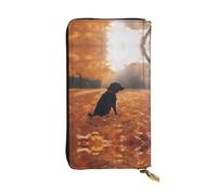 XZDCAL Foglie con cani, pochette lunga in pelle alla moda, per ragazze e donne, con scomparti multipli, nero, taglia unica, Nero , Taglia unica