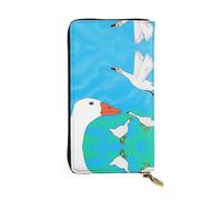 XZDCAL Happy White Goose - Portafoglio lungo in pelle alla moda per ragazze e donne con scomparti multipli, nero, taglia unica, Nero , Taglia unica