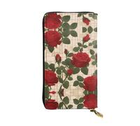 XZDCAL Molte rose rosse alla moda in pelle lunga pochette portafoglio per ragazze e donne con scomparti multipli, nero, taglia unica, Nero , Taglia unica