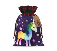 XZDCAL One-horse star - Sacchetto regalo in iuta con coulisse, in tessuto tartan e etichetta in carta kraft, per festival e occasioni speciali, Nero , M