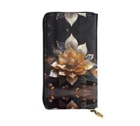 XZDCAL Pochette lunga in pelle bianca con fiore di loto delicato alla moda per ragazze e donne con scomparti multipli, nero, taglia unica, Nero , Taglia unica