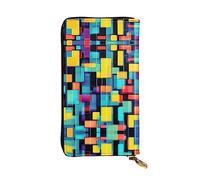 XZDCAL Pochette lunga in pelle con diagramma geometrico quadrato, alla moda, per ragazze e donne, con scomparti multipli, nero, taglia unica, Nero , Taglia unica