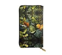 XZDCAL Pochette lunga in pelle con foglie di palma tropicale, per ragazze e donne, con scomparti multipli, nero, taglia unica, Nero , Taglia unica