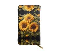 XZDCAL Portafoglio lungo in pelle alla moda con girasole giallo per ragazze e donne con scomparti multipli, nero, taglia unica, Nero , Taglia unica
