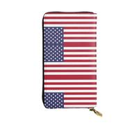XZDCAL Portafoglio lungo in pelle con bandiera americana alla moda per ragazze e donne con scomparti multipli, nero, taglia unica, Nero , Taglia unica