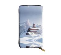 XZDCAL Portafoglio lungo in pelle con paesaggi invernali, alla moda, per ragazze e donne, con scomparti multipli, nero, taglia unica, Nero , Taglia unica