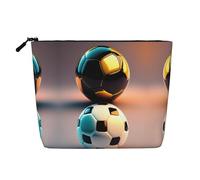 XZDCAL Soccer on the background - Astuccio per il trucco monostrato effetto lino con cerniera che garantisce le tue esigenze quotidiane o di viaggio, nero, taglia unica, Nero , Taglia unica