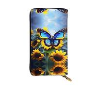 XZDCAL Sunflower Blue Butterfly - Portafoglio lungo in pelle alla moda per ragazze e donne con scomparti multipli, nero, taglia unica, Nero , Taglia unica