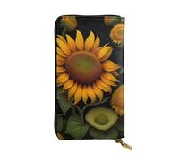 XZDCAL Sunflowers and Butterflies Portafoglio lungo in pelle alla moda per ragazze e donne con scomparti multipli, nero, taglia unica, Nero , Taglia unica