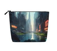 XZDCAL The City on the Water - Astuccio per trucco monostrato, effetto lino, con cerniera, per le tue esigenze quotidiane o di viaggio, nero, taglia unica, Nero , Taglia unica