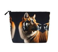 XZDCAL Tiger and Dog, astuccio per trucchi a strato singolo, effetto lino, con cerniera, per le tue esigenze quotidiane o di viaggio, nero, taglia unica, Nero , Taglia unica