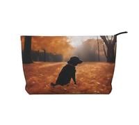 XZDCAL Trousse in velluto a coste con foglie con cani con fodera robusta per viaggi e uso quotidiano, nero, taglia unica, Nero , Taglia unica