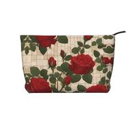 XZDCAL Trousse in velluto a coste con molte rose rosse con una robusta fodera per viaggi e uso quotidiano, nero, taglia unica, Nero , Taglia unica