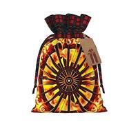 XZDCAL Turning the flame - Sacchetto regalo in iuta con coulisse, in tessuto tartan e etichetta in carta kraft, per festival e occasioni speciali, Nero , M