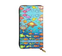 XZDCAL Turtle and Fish - Portafoglio lungo in pelle, alla moda, per ragazze e donne, con scomparti multipli, nero, taglia unica, Nero , Taglia unica