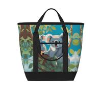 XZDCAL Two happy koala - Borsa tote isolata di grande capacità per donne, generi alimentari, pranzo e picnic, nero, Taglia unica