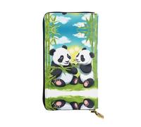 XZDCAL Two Happy Pandas - Portafoglio lungo in pelle alla moda per ragazze e donne con scomparti multipli, nero, taglia unica, Nero , Taglia unica