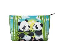 XZDCAL Two happy pandas - Trousse in velluto a coste con fodera robusta, per viaggi e uso quotidiano, colore: nero, taglia unica, Nero , Taglia unica
