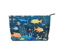 XZDHYZ Blue underwater world of fish - Borsa cosmetica riutilizzabile, graziosa ed elegante, multifunzione, per viaggi, uso quotidiano e regalo, nera, taglia unica, Nero , Taglia unica