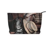 XZDHYZ Borsa cosmetica riutilizzabile con cappello nero da cowboy, con stivali in stile western, graziosa ed elegante, borsa multifunzionale per viaggi, uso quotidiano e regalo, nera, taglia unica,