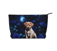 XZDHYZ Borsa cosmetica riutilizzabile con cucciolo di rosa blu, graziosa ed elegante, borsa multifunzionale per viaggi, uso quotidiano e regalo, nera, taglia unica, Nero , Taglia unica