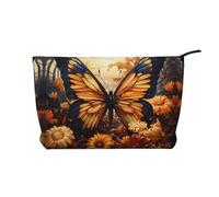 XZDHYZ Borsa cosmetica riutilizzabile con fiori di campo di farfalle arancioni e gialli, custodia multifunzionale carina ed elegante per viaggi, uso quotidiano e regalo, nera, taglia unica, Nero ,