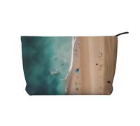 XZDHYZ Borsa cosmetica riutilizzabile con vista aerea della spiaggia, graziosa ed elegante, borsa multifunzionale per viaggi, uso quotidiano e regalo, nera, taglia unica, Nero , Taglia unica