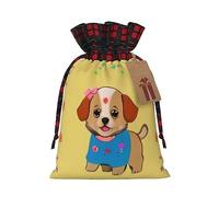 XZDLXJ Adorabile cane cartone animato sacchetto di iuta con coulisse con tessuto plaid e etichetta in carta kraft, Nero , M