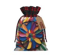 XZDLXJ Artistic Flair Borsa in iuta con coulisse con tessuto scozzese e etichetta in carta kraft, Nero , M