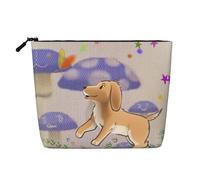 XZDLXJ Astuccio per il trucco impermeabile effetto lino con cane a forma di fungo cartone animato con cerniera per le tue esigenze quotidiane o di viaggio, nero, taglia unica, Nero , Taglia unica