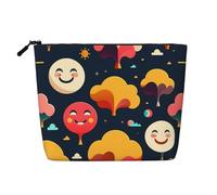 XZDLXJ Astuccio per il trucco impermeabile effetto lino con motivo viso sorridente e albero con cerniera per le tue esigenze quotidiane o di viaggio, nero, taglia unica, Nero , Taglia unica