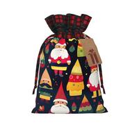 XZDLXJ Babbo Natale con un cappello lungo sacchetto di iuta con coulisse con tessuto scozzese e etichetta in carta kraft, Nero , M