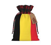 XZDLXJ Bandiera del Belgio Borsa in iuta con coulisse con tessuto scozzese e etichetta in carta kraft