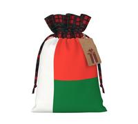 XZDLXJ Bandiera del Madagascar Borsa in iuta con coulisse con tessuto scozzese e etichetta in carta kraft, Nero , M