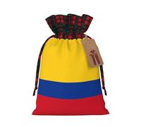 XZDLXJ Bandiera della Colombia Borsa in iuta con coulisse con tessuto scozzese e etichetta in carta kraft, Nero , M