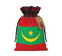 XZDLXJ Bandiera della Mauritania Borsa in iuta con coulisse con tessuto scozzese e etichetta in carta kraft, Nero , M