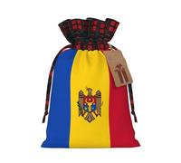 XZDLXJ Bandiera della Moldova Borsa in iuta con coulisse con tessuto scozzese e etichetta in carta kraft, Nero , M