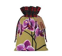 XZDLXJ Bella borsa in iuta con coulisse orchidee con tessuto scozzese e etichetta in carta kraft