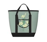 XZDLXJ Borsa a tracolla isolata con gigli bianchi di grande capacità per cibo caldo e freddo, nero, Taglia unica