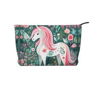 XZDLXJ Borsa cosmetica in velluto a coste con unicorno con capelli rosa, adatta per viaggi e uso quotidiano, fodera robusta, garantisce la longevità, nero, taglia unica, Nero , Taglia unica