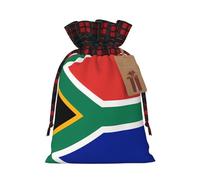 XZDLXJ Borsa di iuta con coulisse con bandiera del Sud Africa con tessuto scozzese e etichetta in carta kraft