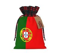 XZDLXJ Borsa in iuta con coulisse con bandiera portoghese con tessuto scozzese e etichetta in carta kraft, Nero , M