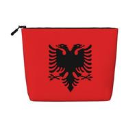 XZDLXJ Borsa per il trucco impermeabile con bandiera albanese effetto lino, monostrato, con cerniera, per le tue esigenze quotidiane o di viaggio, nero, taglia unica, Nero , Taglia unica