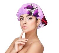 XZDLXJ Cuffia da notte in raso con rose rosse e viola per adulti, protezione e comfort per capelli, nero, taglia unica