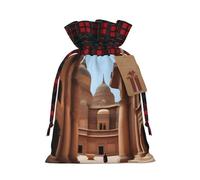 XZDLXJ Cultural Heritage - Borsa in iuta con cordoncino, in tessuto scozzese e etichetta in carta kraft